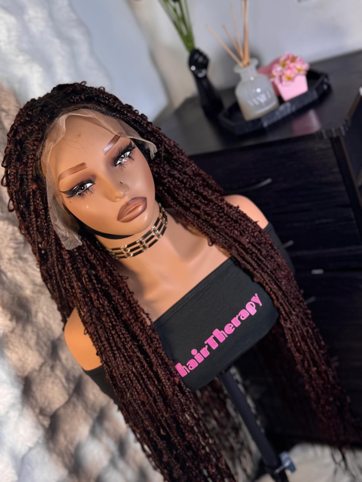 32”inches distress braids in dark burgundy with 13x4 swiss lace. - Image 5