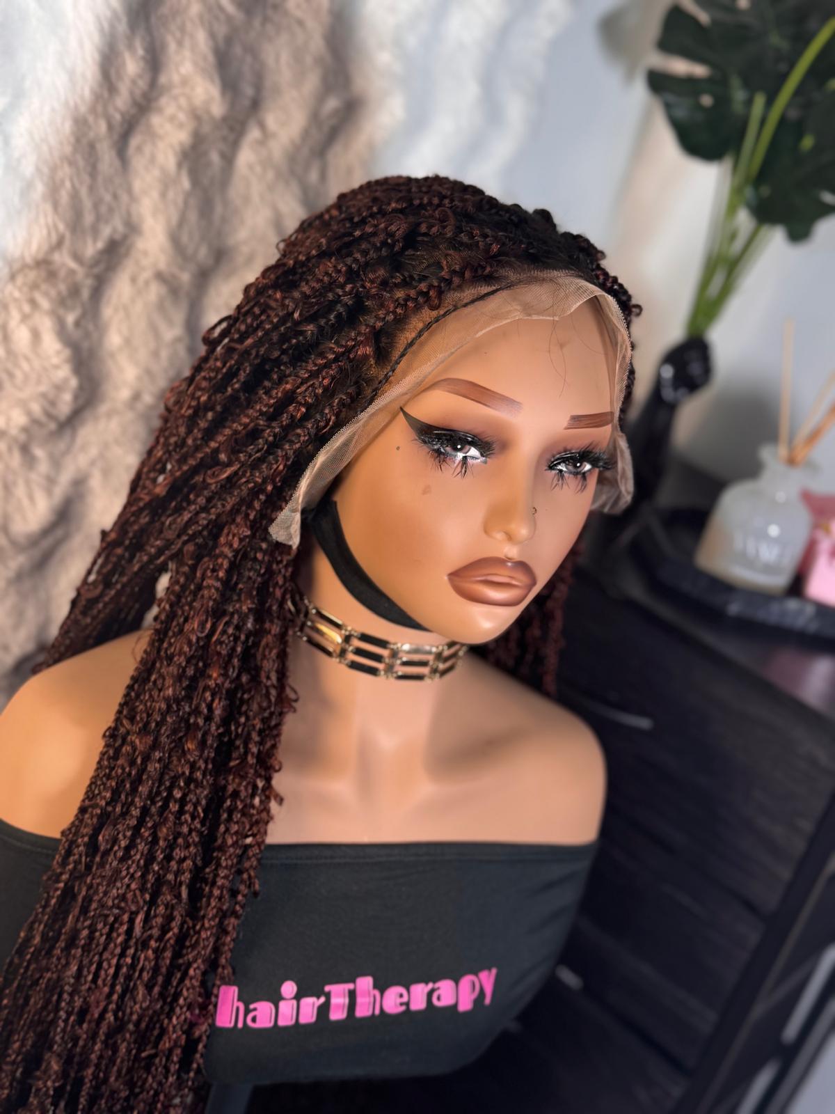 32”inches distress braids in dark burgundy with 13x4 swiss lace. - Image 2