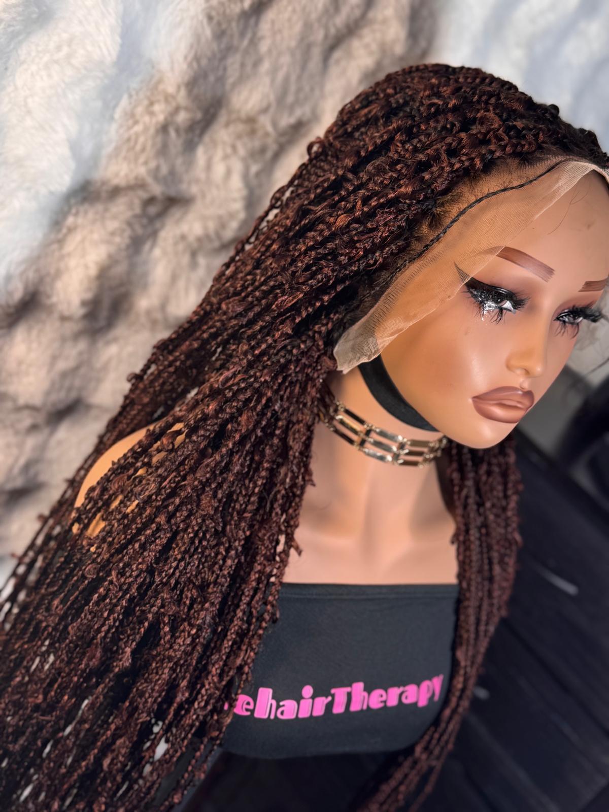 32”inches distress braids in dark burgundy with 13x4 swiss lace. - Image 3