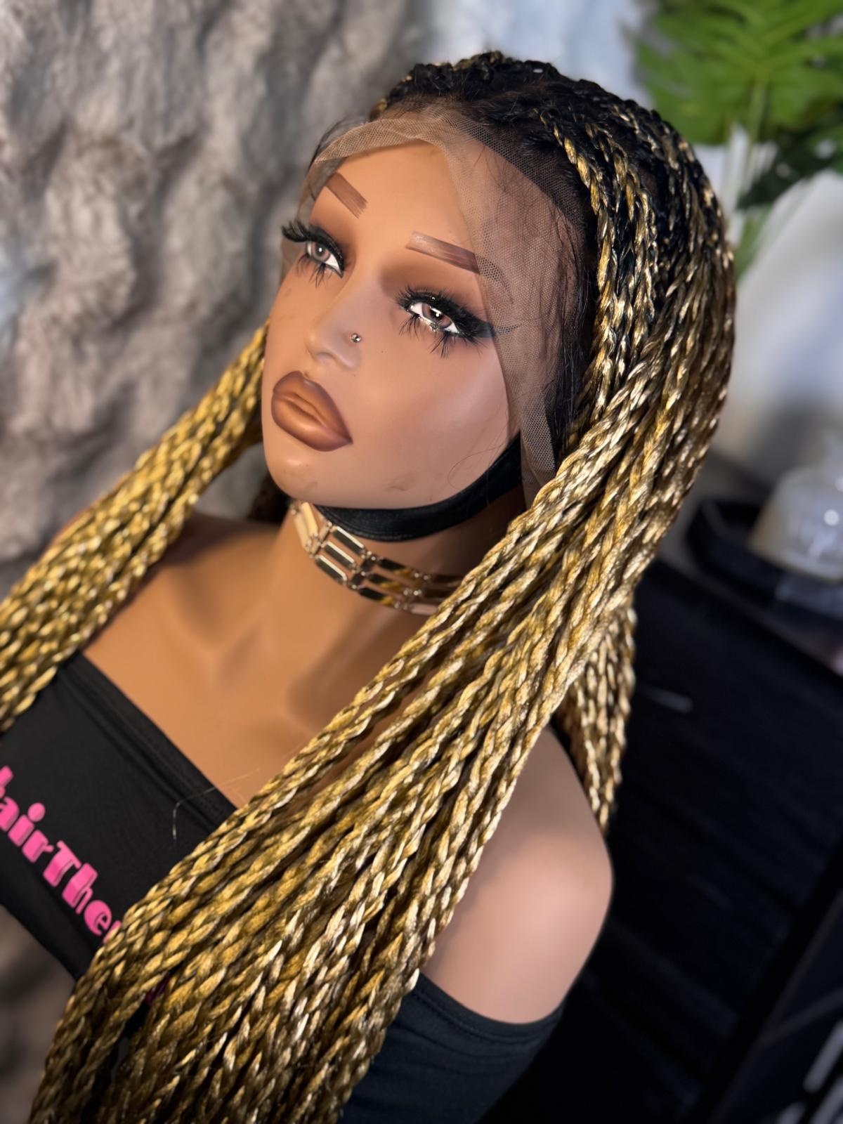 30” inches loose braids in honey blonde with 13x4 swiss lace frontal